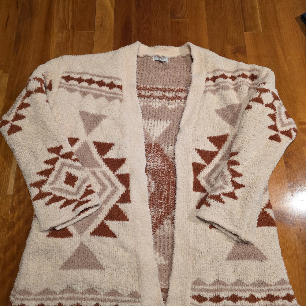 Geometric Patterned Cream and Brown Women's Sweater